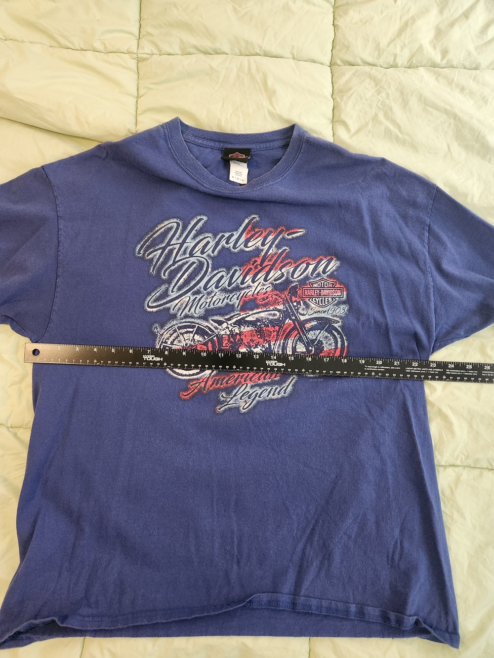 Harley-Davidson Blue Graphic Motorcycle Tee with Red Accents